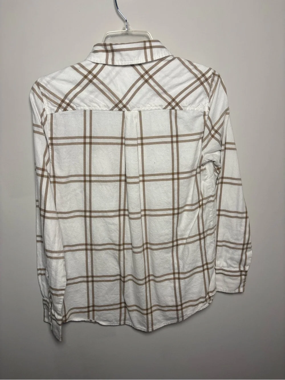 J. Crew White Shirt with Tan Windowpane Plaid